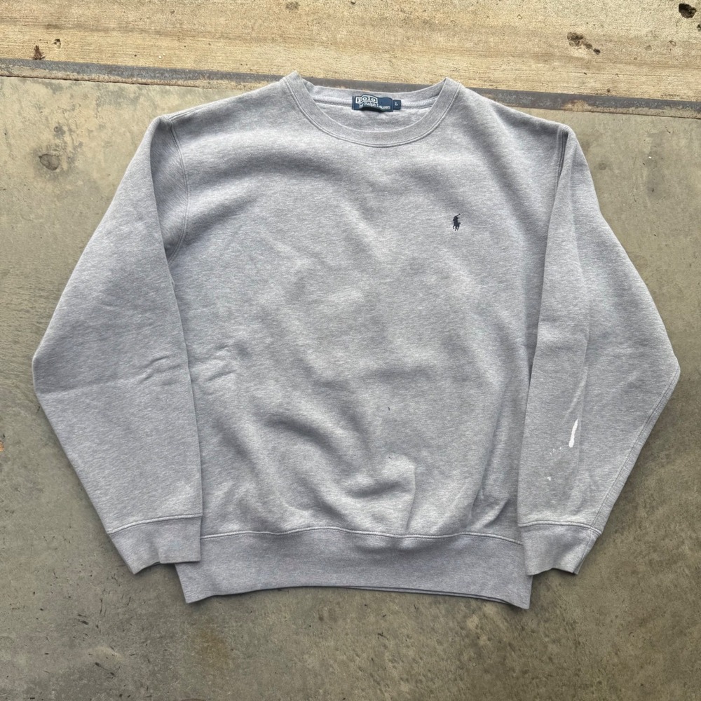 Polo Ralph Lauren Mens Crewneck Sweatshirt Gray Pony Logo Large Paint Splatter
